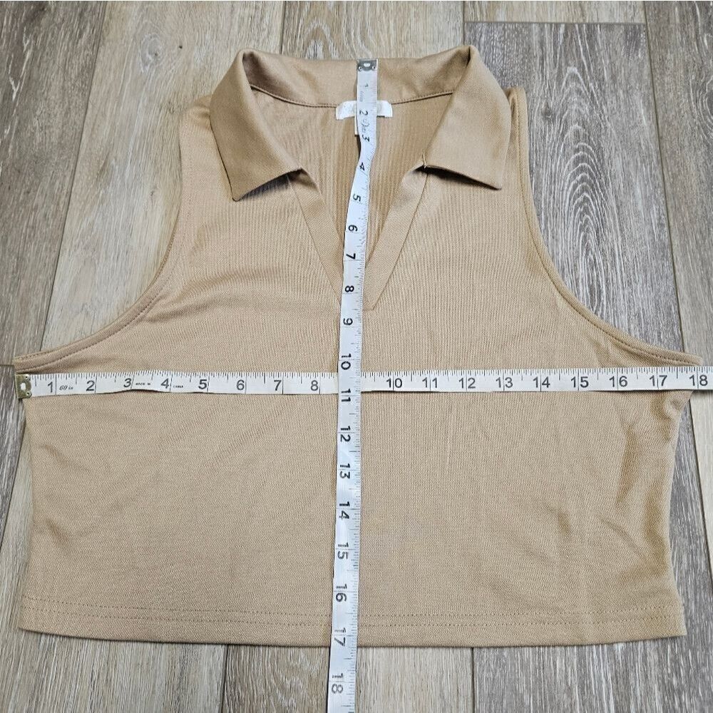 Abound Collared Cropped Tank Top Blouse Women's Large Tan Beige Kahki Nude Cream - Picture 2 of 4